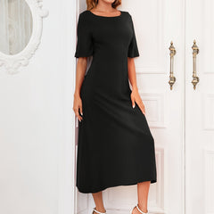 Red Crew Neck Backless Flounce Sleeve A-Line Bridesmaid Dress