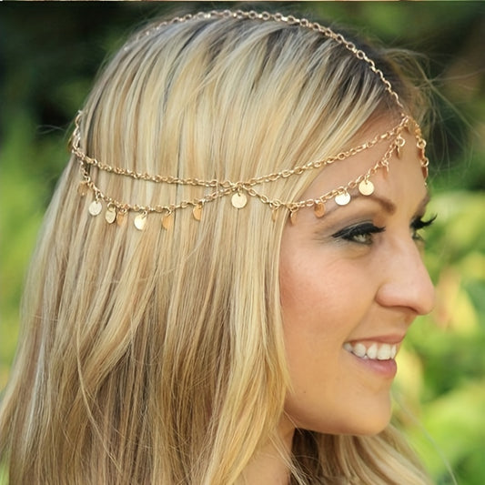 Sequins Decor Hair Chain Adjustable Headband Vintage