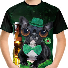 St Patrick's Dog 3D Print Boy's T-shirt Kids Casual Short Sleeve
