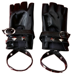 Rivet Punk Fingerless Gloves for Women Hollow Out Rock Stage Hip Hop Party