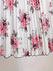  Floral Print High Rise Pleated Maxi Skirt