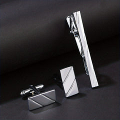 Glossy Laser Cutting Line Tie Clip Cufflinks Set