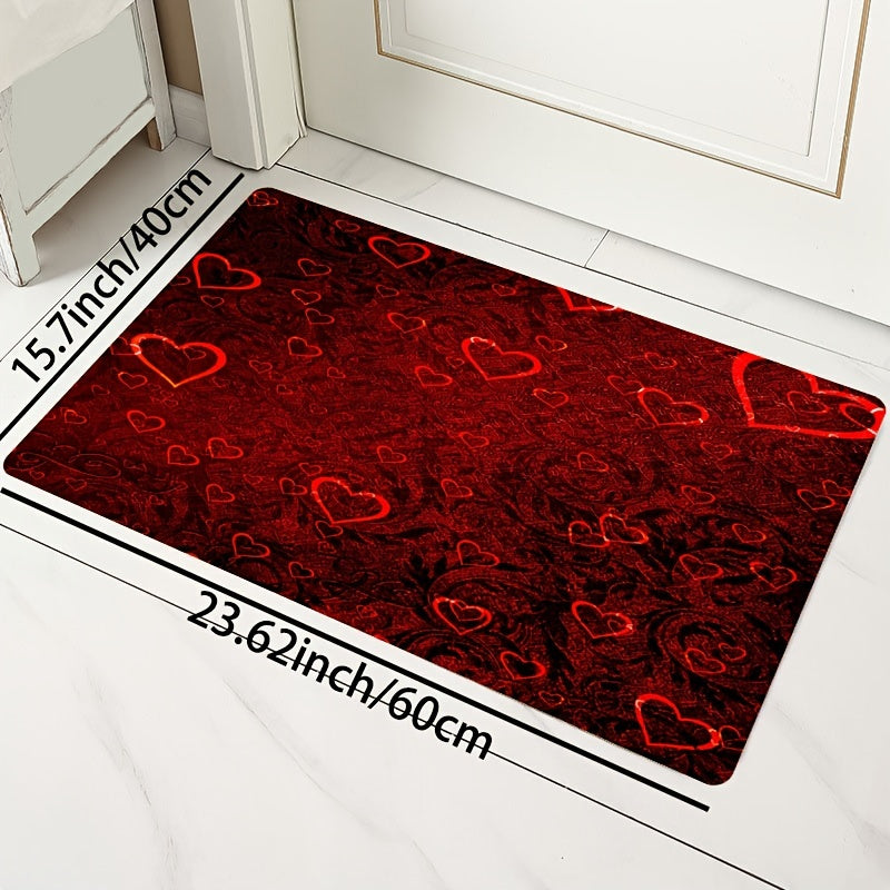 Romantic Red Rose and Red Heart Print Decorative Rug