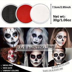 Professional Face & Body Paint Kit Special Effects Makeup for Halloween 3x30g