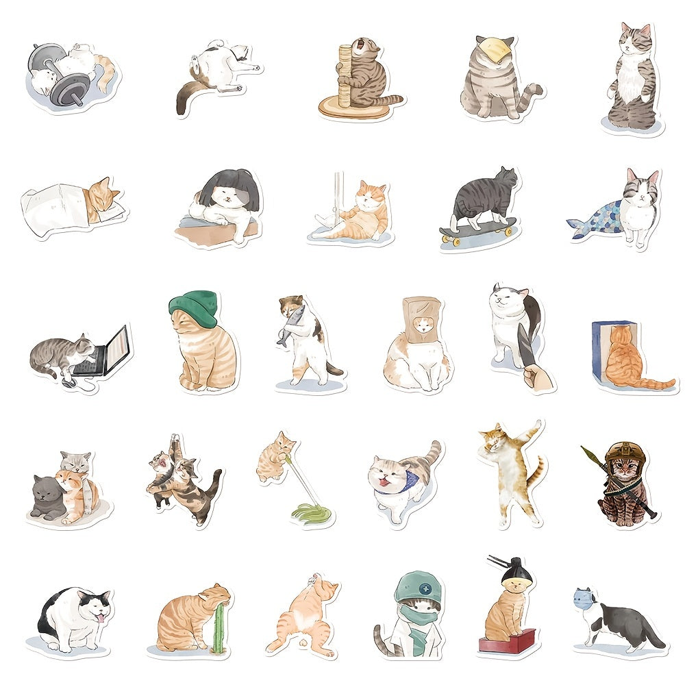 53pcs Cartoon Naughty Cat Graffiti Sticker for Laptop Computer