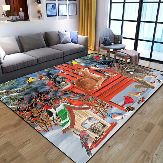 Animal Pattern Rug - Bird, Squirrel, Red Seat Print Mat