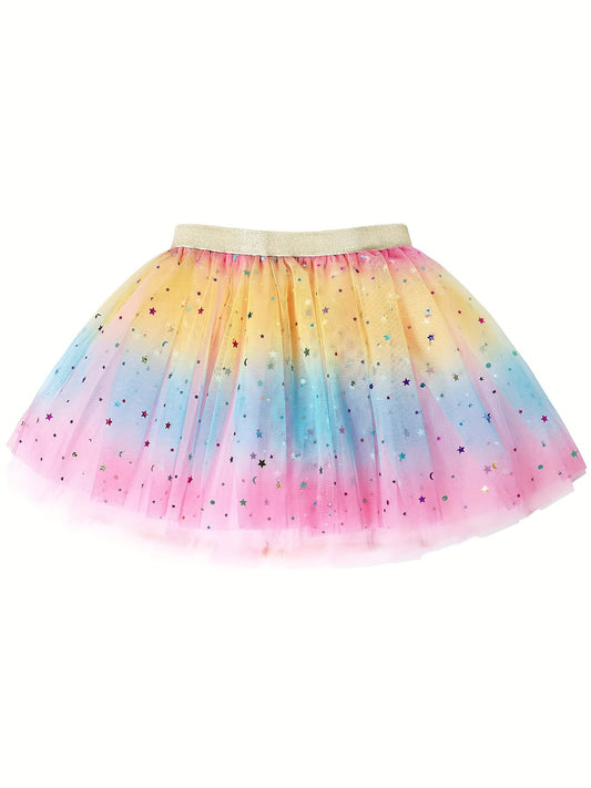 Sequin Rainbow Tutu Skirt Performance Dance Skirt Kids Clothes