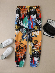  Pop Art Print Joggers Elastic Waist Medium Stretch