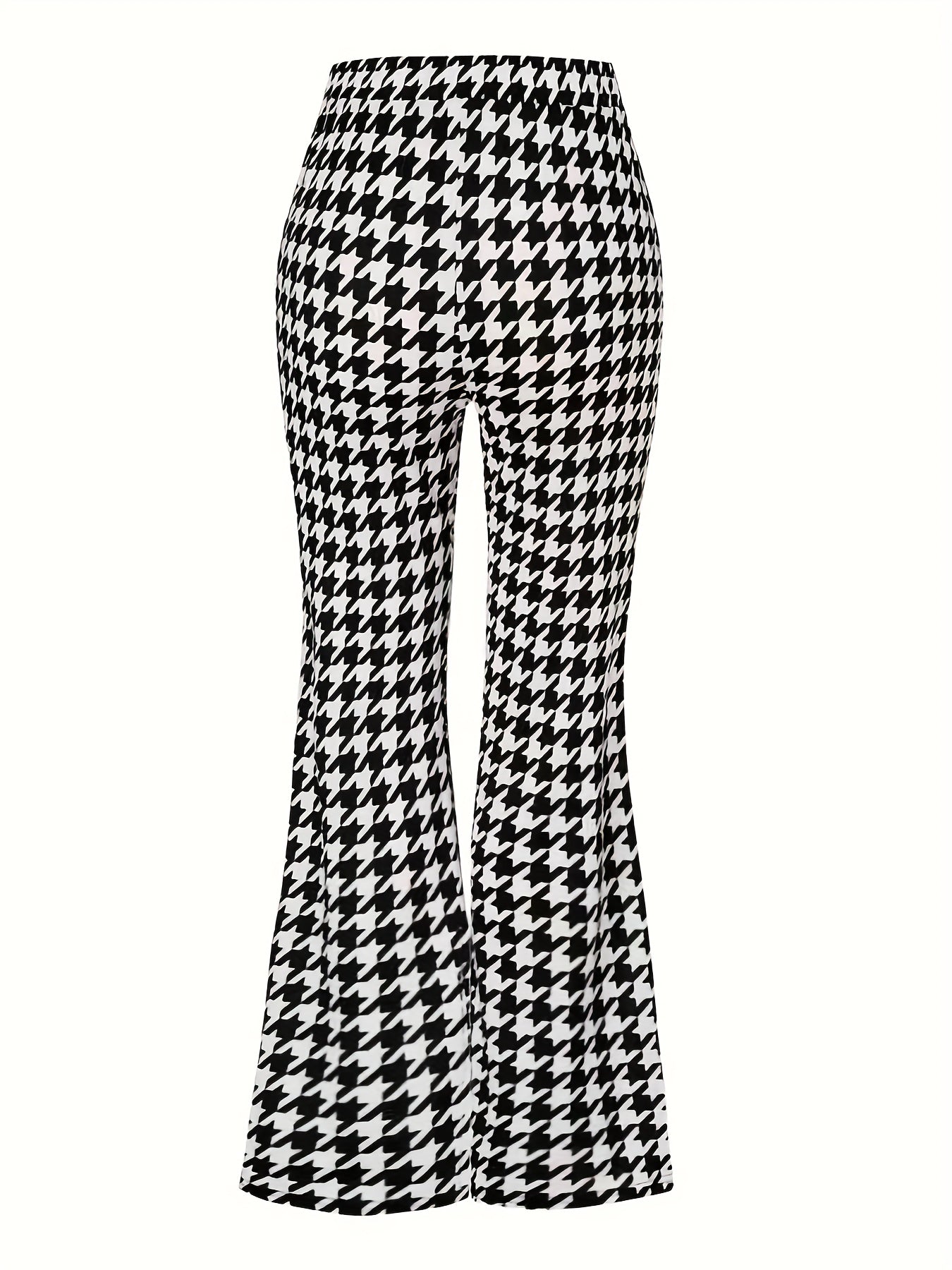  Houndstooth Print High Rise Flared Leg Trousers