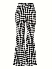 Houndstooth Print High Rise Flared Leg Trousers