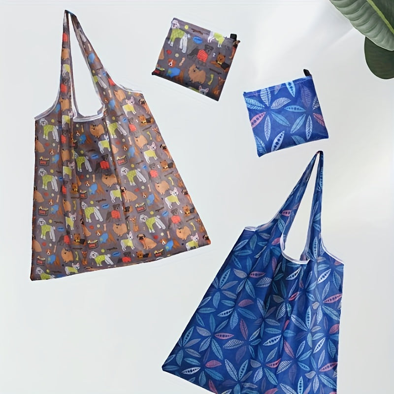 Large Japanese Leaf Print Shopping Bag with Foldable Design