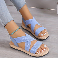 Women's Flat Sandals Open Toe Slip On Elastic Strap Casual Beach Sandals