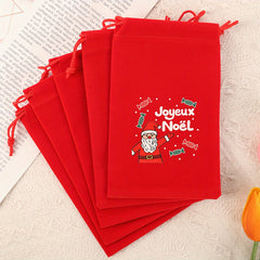5pcs Red Flannelette Christmas Gift Bag Snowman Santa Claus Gift Packaging Bag
