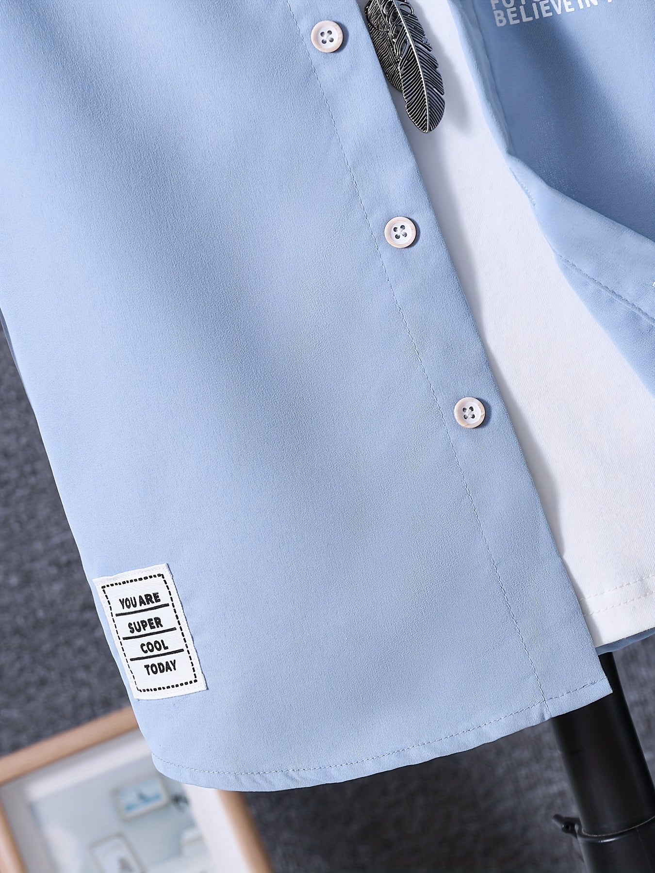 Boy's 2pcs Shirt & Pants Set Letter Print Patched Short Sleeve Top