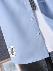 Boy's 2pcs Shirt & Pants Set Letter Print Patched Short Sleeve Top