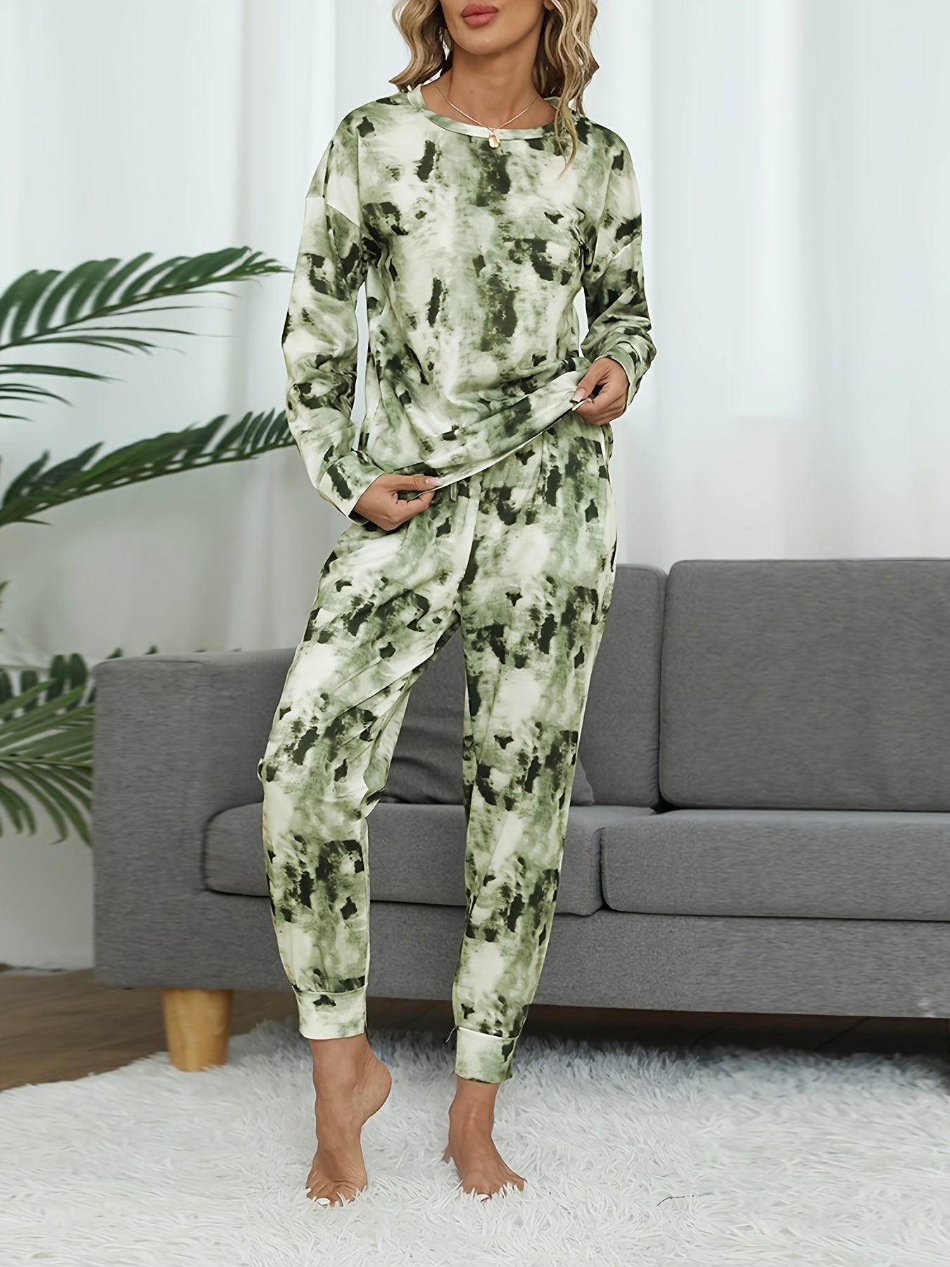 Tie Dye Print Lounge Set Long Sleeve Top & Pants
