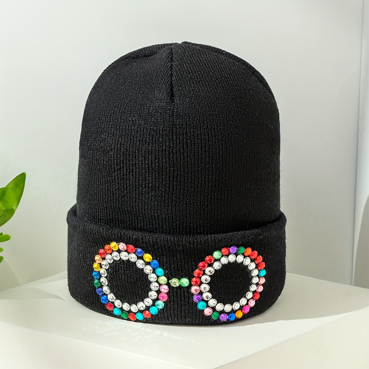 Funny Glasses Decor Beanie Knit Hat Elastic Warm Skull Cap