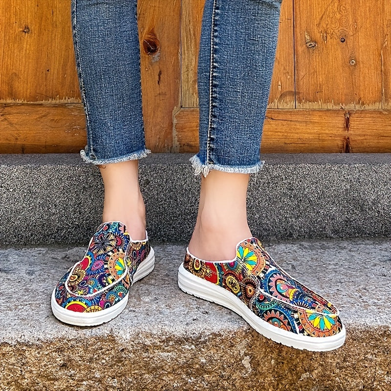Women's Floral Printed Slip-On Non-Slip Canvas Slides Shoes