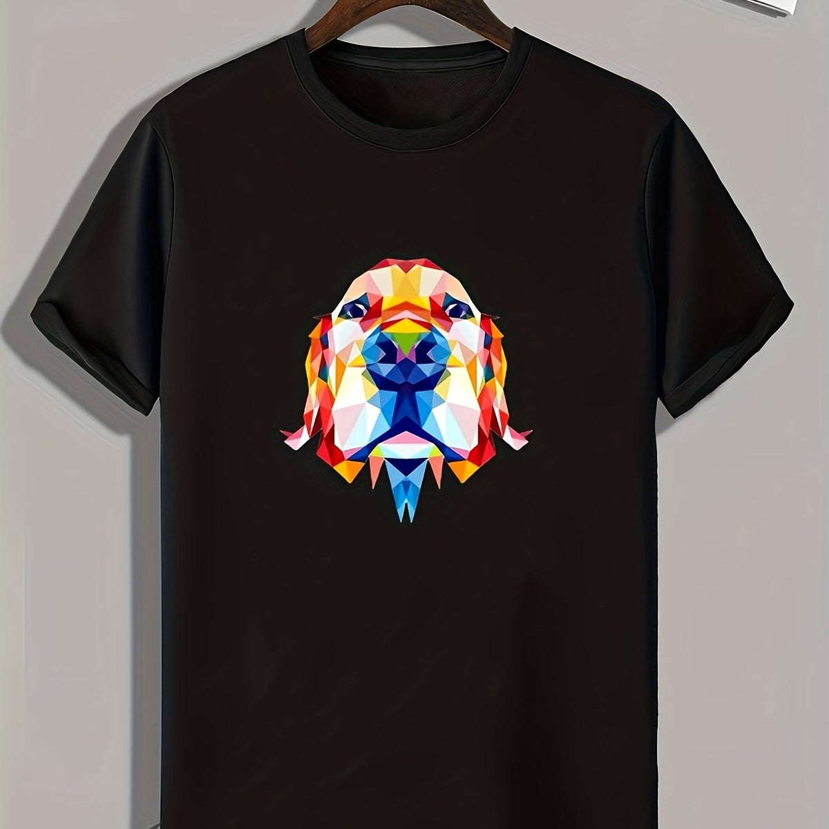 Geometric Dog Print Men's Graphic Tee for Summer