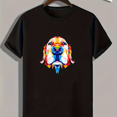 Geometric Dog Print Men's Graphic Tee for Summer