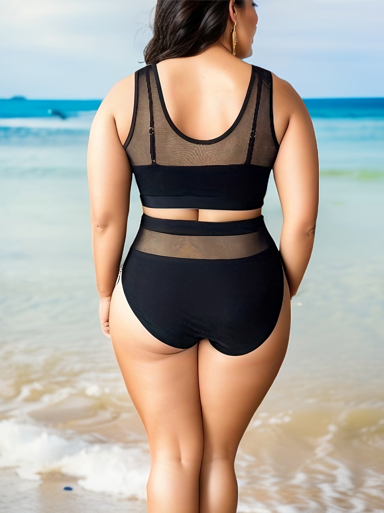  Mesh Tank Bra & High Waisted Panty Swimsuit Set