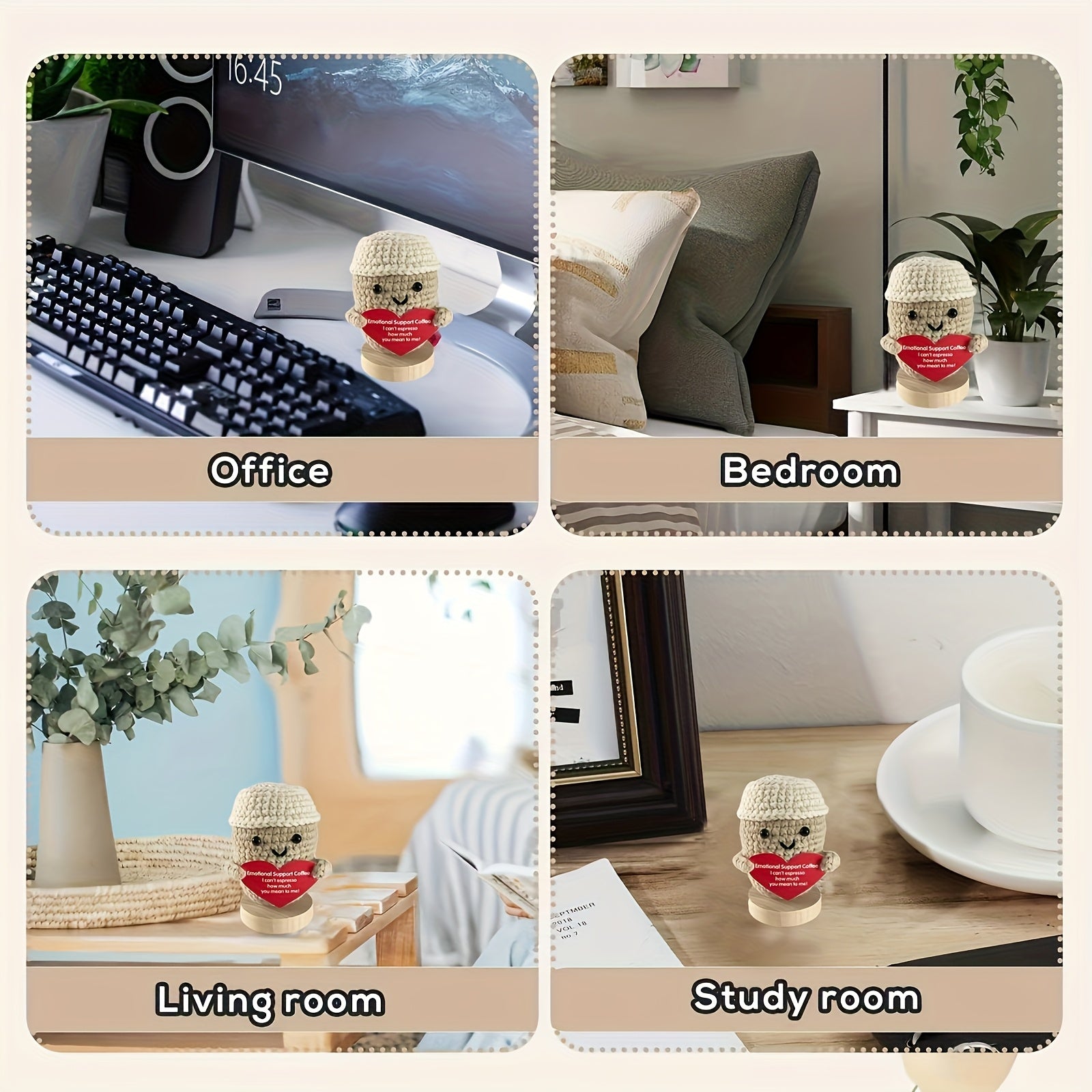 8 Inch Mini Coffee Cup Crochet Doll Toy Positive Decoration