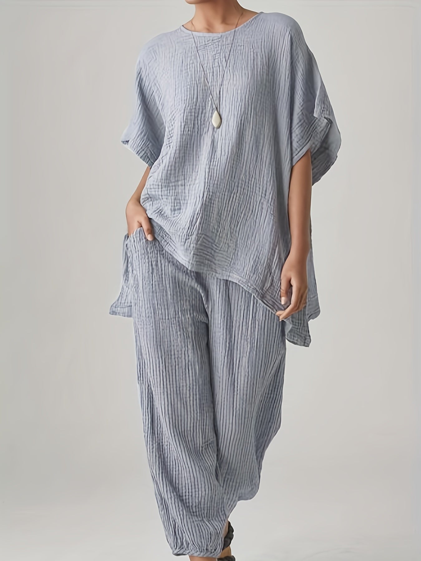  Solid Top & Wide Leg Pants 2 Piece Set