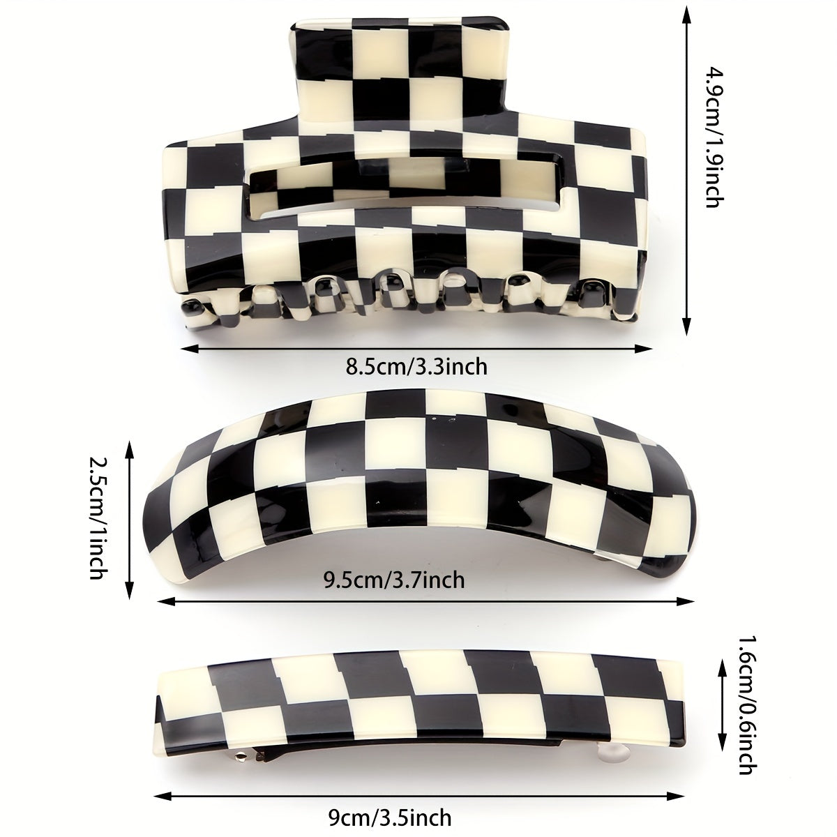 3pcs Checker Pattern Hair Clip Set Plaid Barrette Style Hair Clip