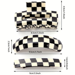 3pcs Checker Pattern Hair Clip Set Plaid Barrette Style Hair Clip