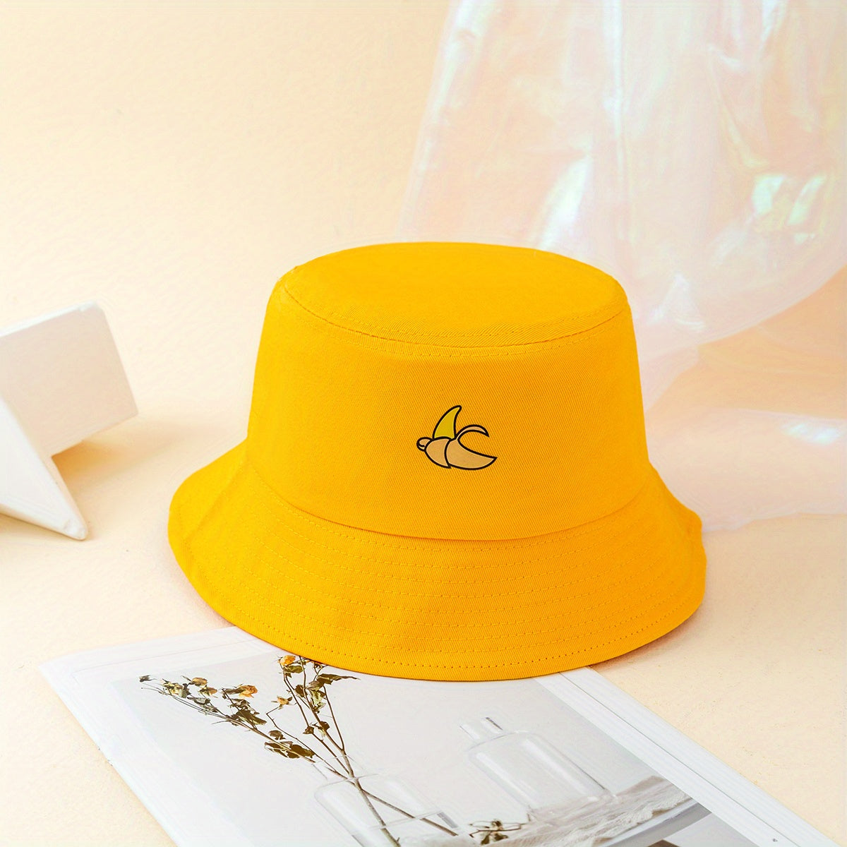 Banana Printed Bucket Hat Solid Cotton Basin Hat Unisex