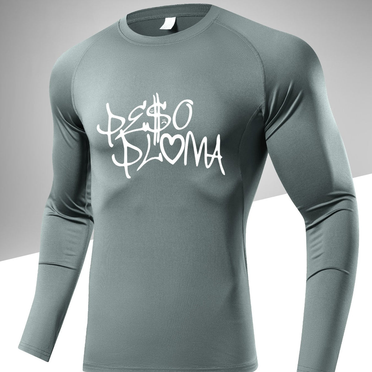 Men's Solid Letter Print Compression Shirt Long Sleeve