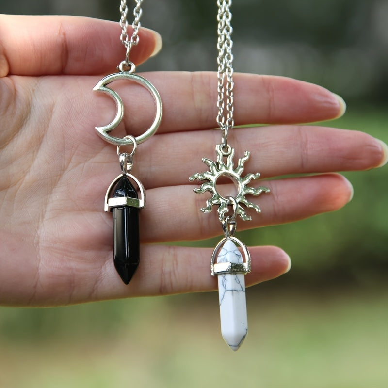 2 Pack Sun Moon Necklace Two Tone Crystal Pendant