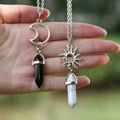 2 Pack Sun Moon Necklace Two Tone Crystal Pendant