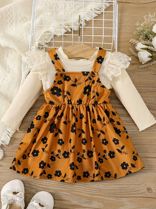 Baby Girls Ruffled Top & Corduroy Dress Set
