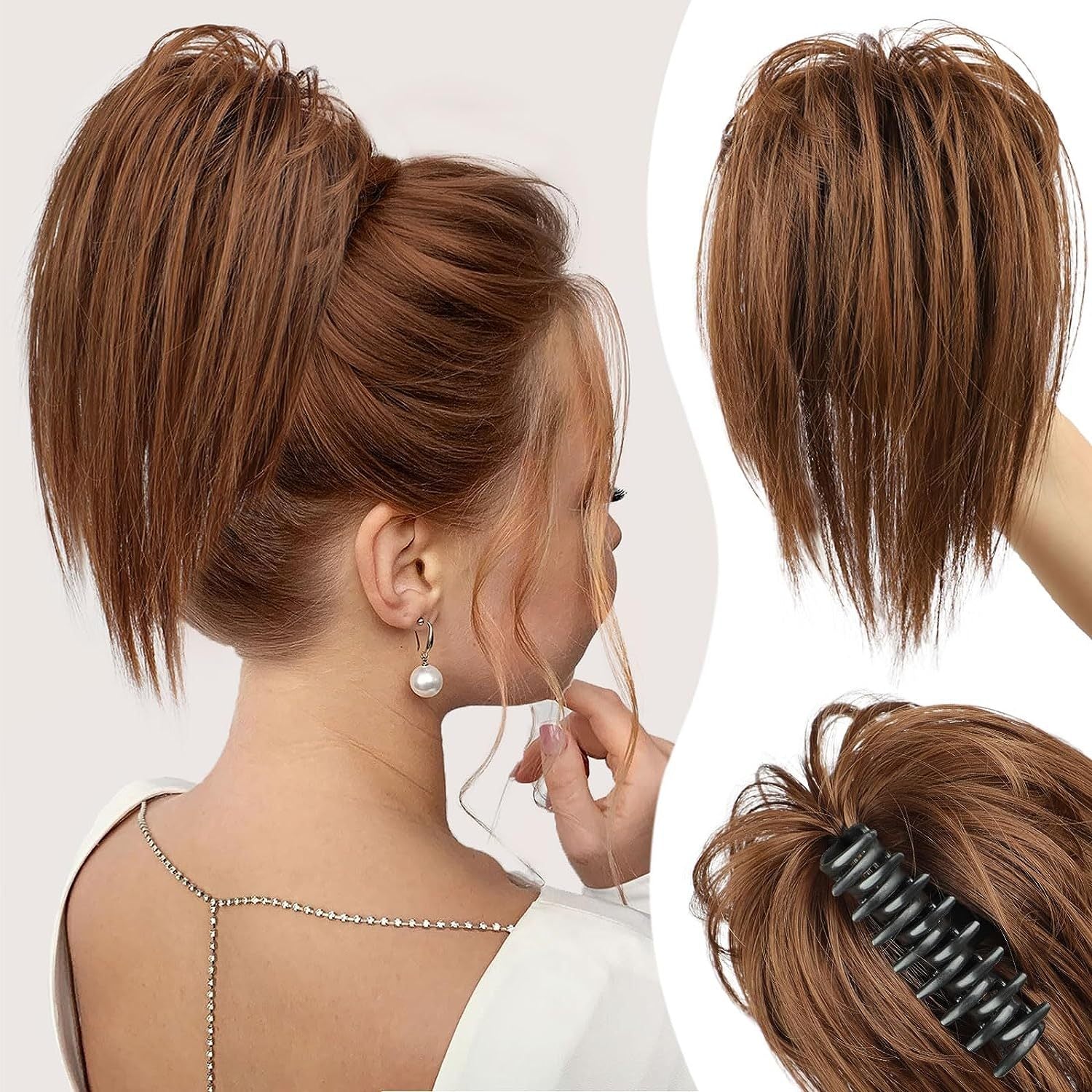Y2K Messy Bun Hair Piece Claw Clip Synthetic Curly Chignon Hair Bun