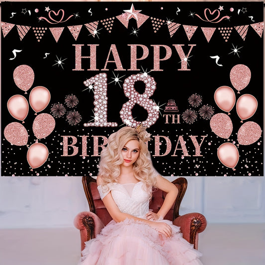 18th Birthday Decorated Banner Rose Golden Background Party Supplies