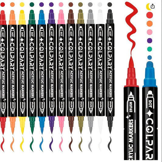 24 Colors Dual Tip Brush Acrylic Markers Professional Art Supplies