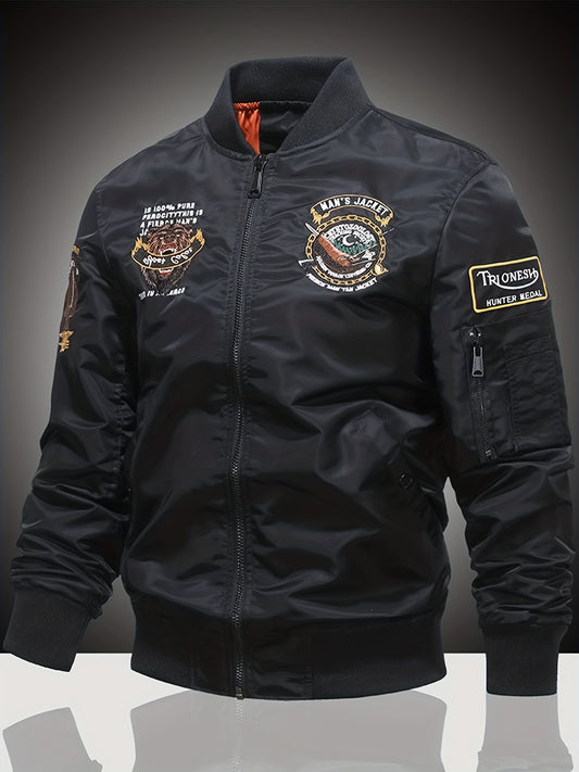 Embroidered Men's Slim Fit Street Jacket Windproof Motorcycle Jacket