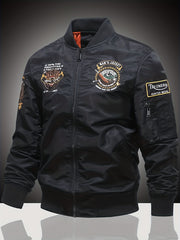 Embroidered Men's Slim Fit Street Jacket Windproof Motorcycle Jacket