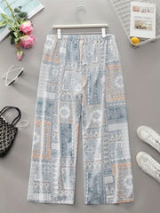  Boho Pants Women's Plus Paisley Print Straight Leg Pant