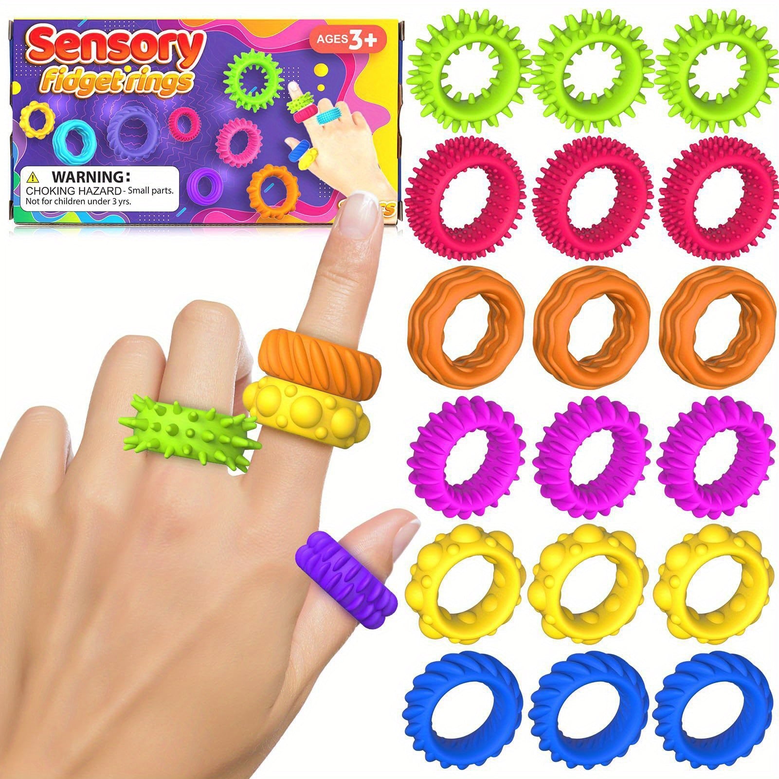 Silicone Sensory Fidget Rings Mixed Colors Durable Non Toxic Decompression Toys