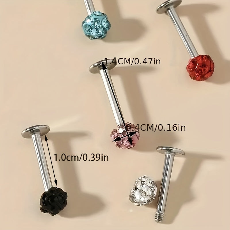 5pcs Rhinestone Labret Nose Stud Earrings
