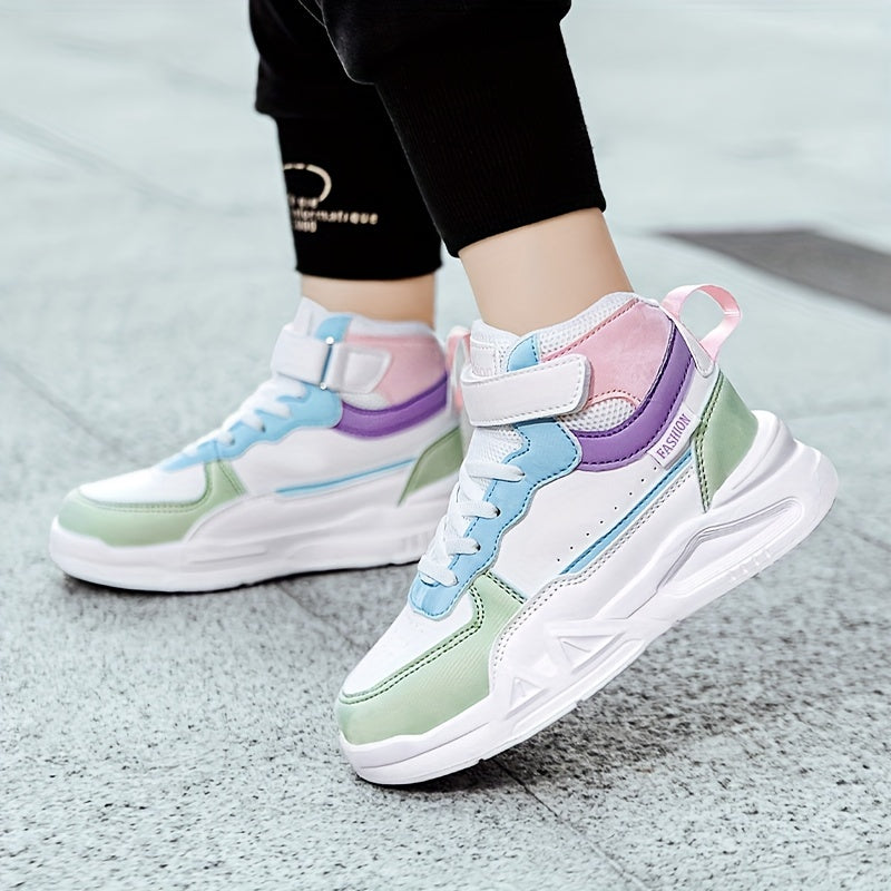 Girls High Top Sneakers Hook Loop Fastener Anti Slip Skateboard Shoes