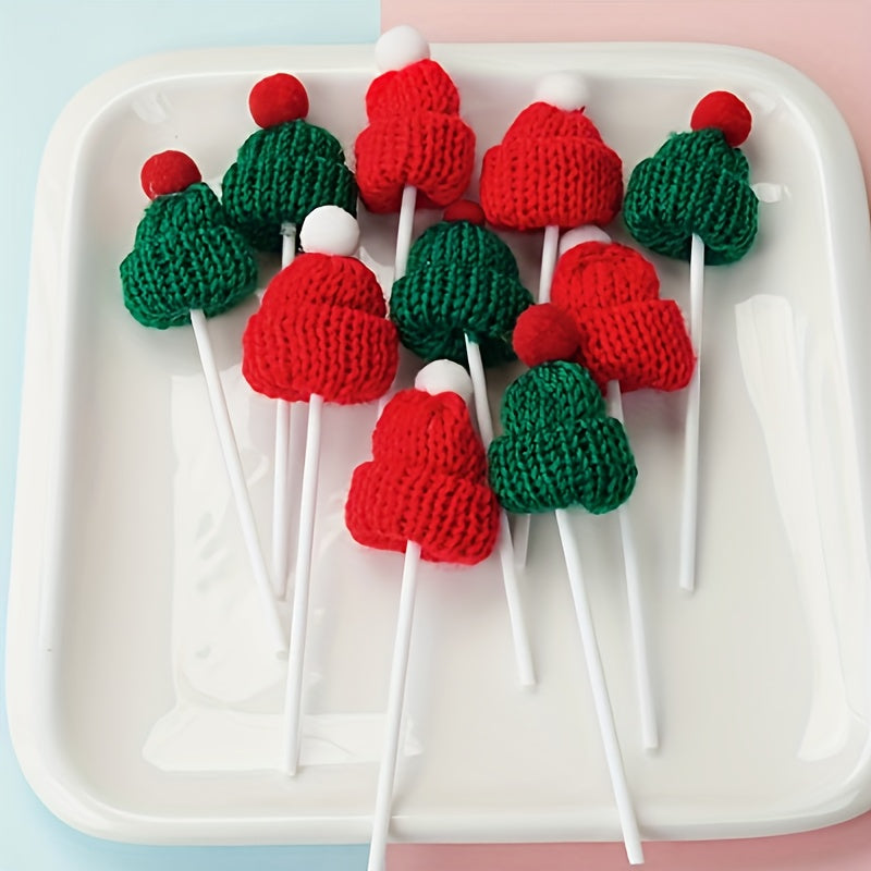 6Pcs Mini Christmas Knit Hats for DIY Crafts 2 Colors