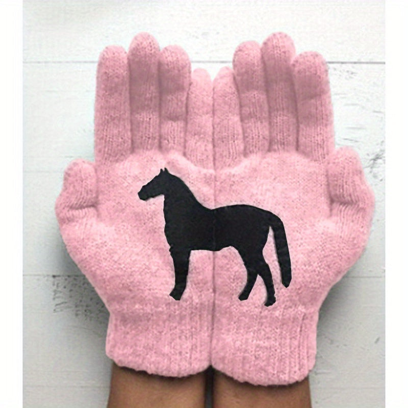 Plush Thickened Horse Decor Gloves for Women