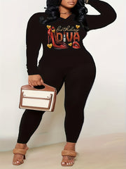 Women's Plus Graphic Print Long Sleeve Top & Leggings Set