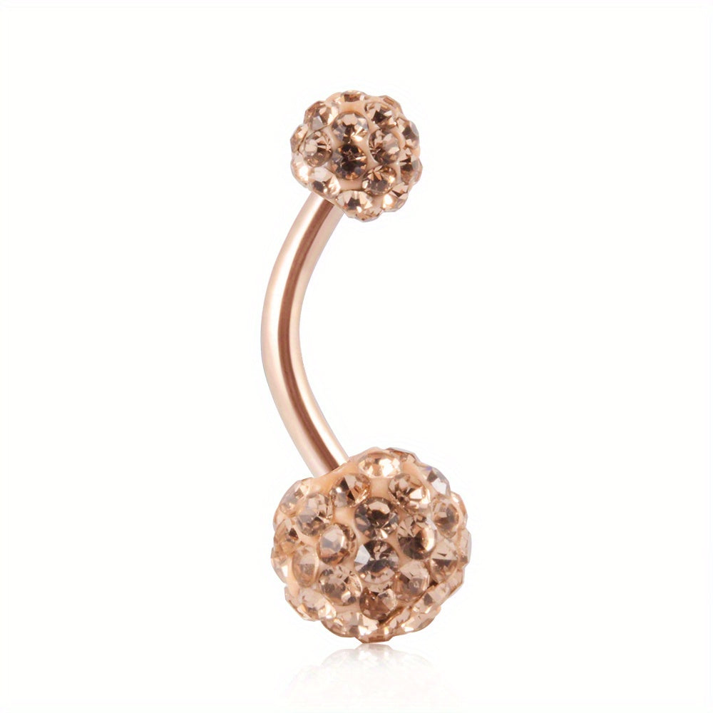 Rhinestone Ball Belly Button Ring 18K Plated Stainless Steel Body Piercing