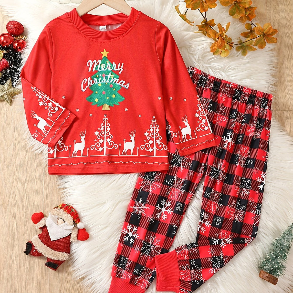 Christmas Print Top & Pants Set Cozy PJ Loungewear