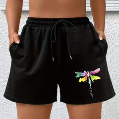  Dragonfly Print High Rise Shorts With Pockets