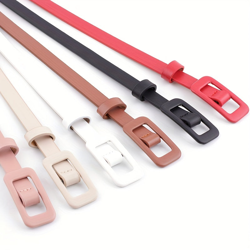 Candy PU Leather Belt Thin Casual Women Rectangular Buckle Belts
